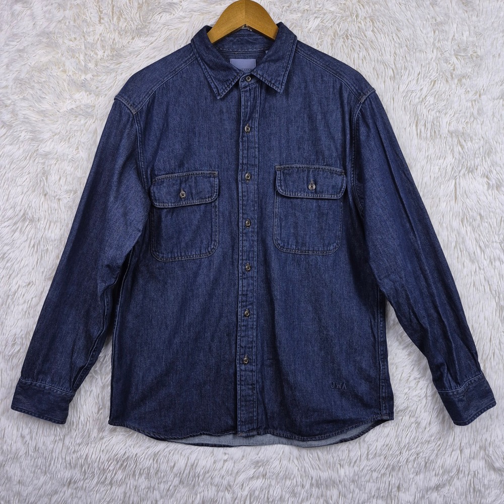 JW Anderson x Uniqlo Mens Indigo Denim Work Shirt Long Sleeve Blue L Grunge